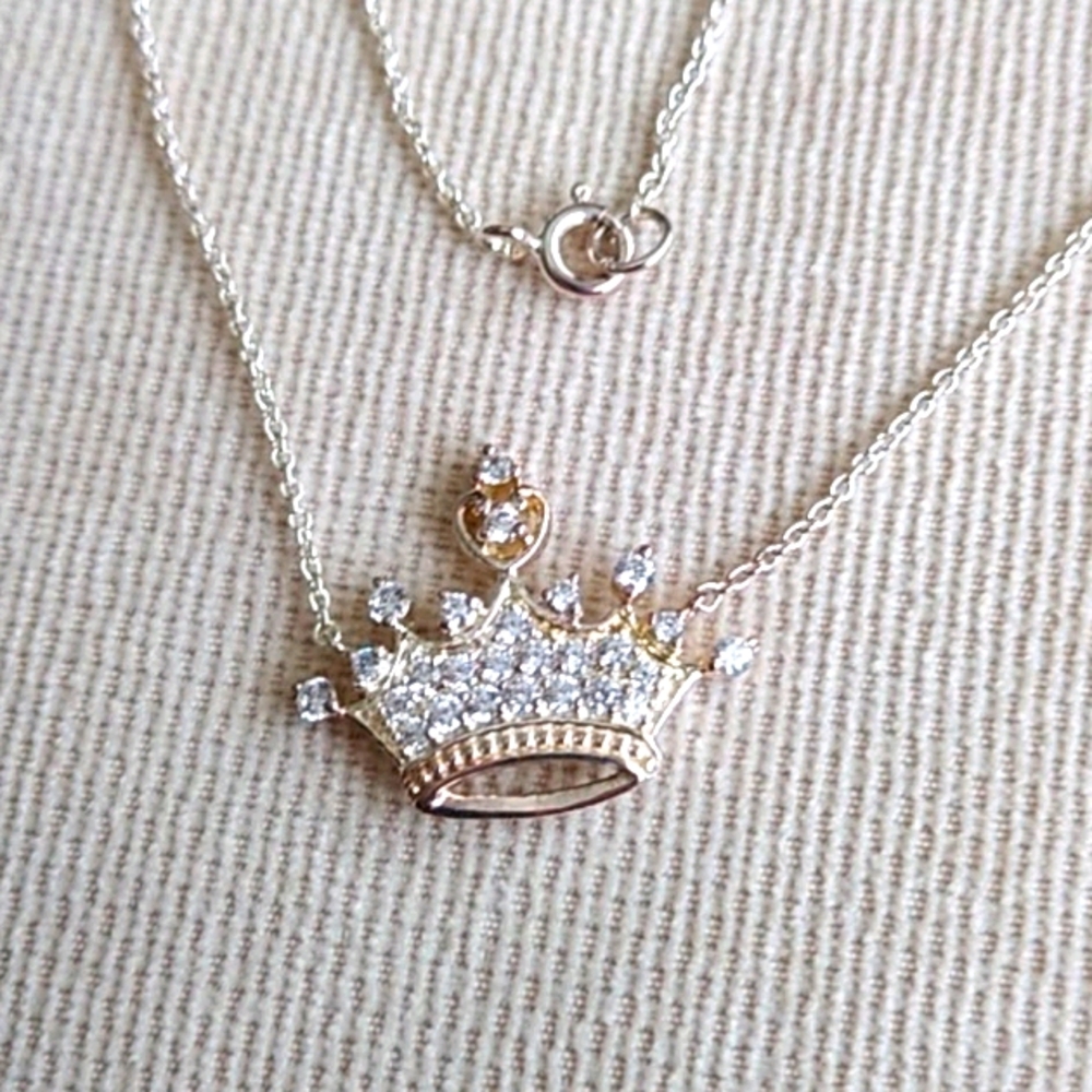 COPY - DISNEY STERLING SILVER AND CZ CROWN NECKLACE